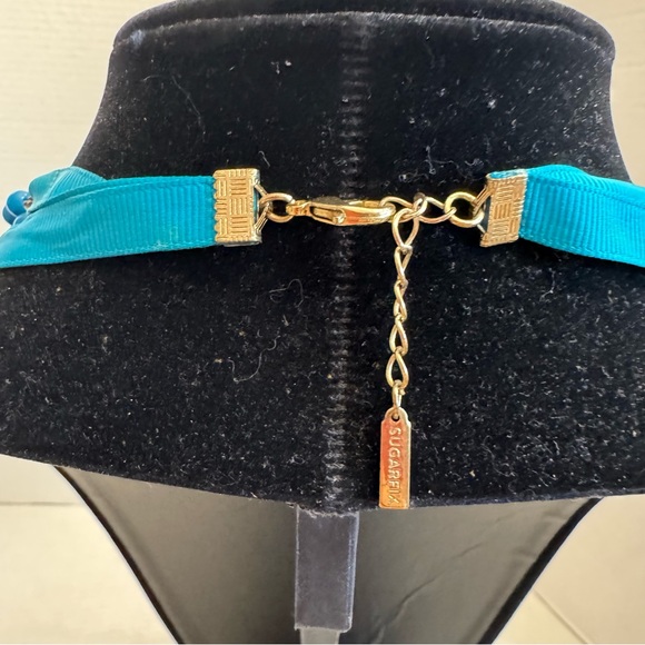 Sugarfix Teal Layered Multi Strand Acrylic Statement Necklace Ribbon Tie Detail - Picture 10 of 16